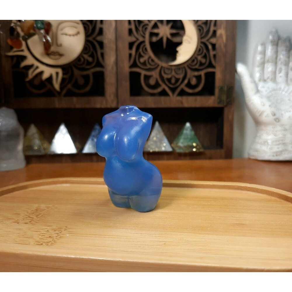 Carved Blue Smelting Quartz Pregnant Womans Torso Figure